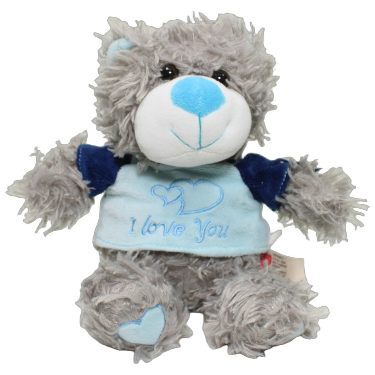 123000028350 Morgenroth Teddy mit blauem Shirt "I love You" & zotteligem Fell Kuscheltier Kumpel Leo 28cm _Wieder Da_ Blau