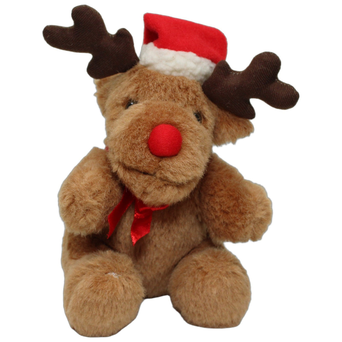 123000028385 Die Boltze Gruppe Sitzendes Rentier mit Weihnachtsmütze Kuscheltier Kumpel Leo 18cm _Wieder Da_ Braun