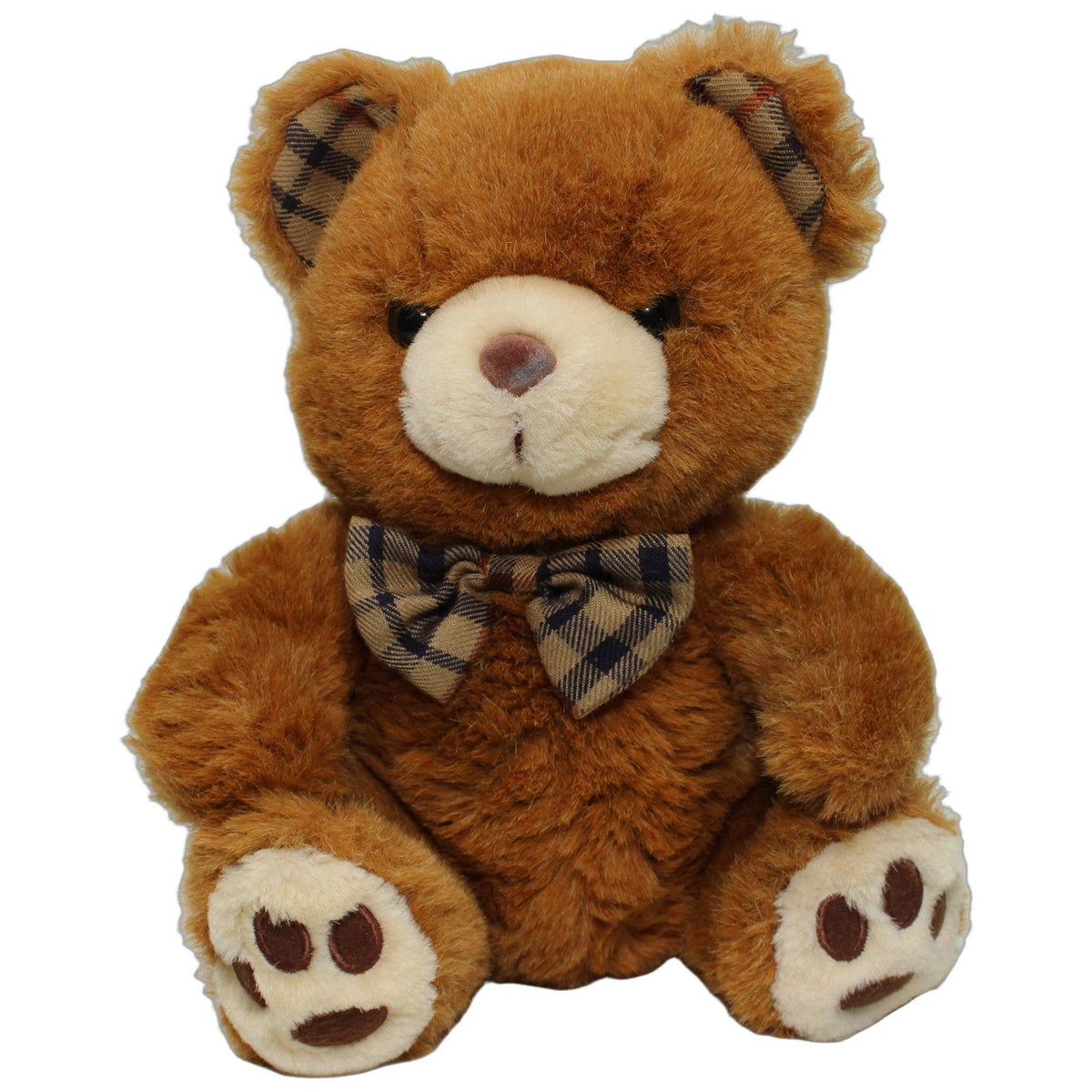 123000028480 Unbekannt Brauner Teddy mit karierter Schleife, sitzend Kuscheltier Kumpel Leo 24cm Beige Blau