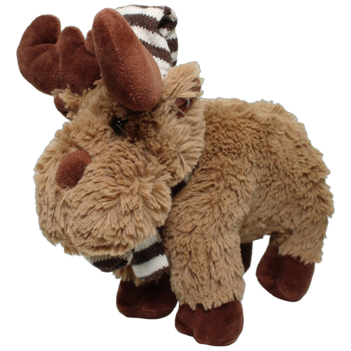 123000028540 TFC 51 Stehender Elch mit gestreiftem Schal & Zipfelmütze Kuscheltier Kumpel Leo 25cm _Wieder Da_ Beige