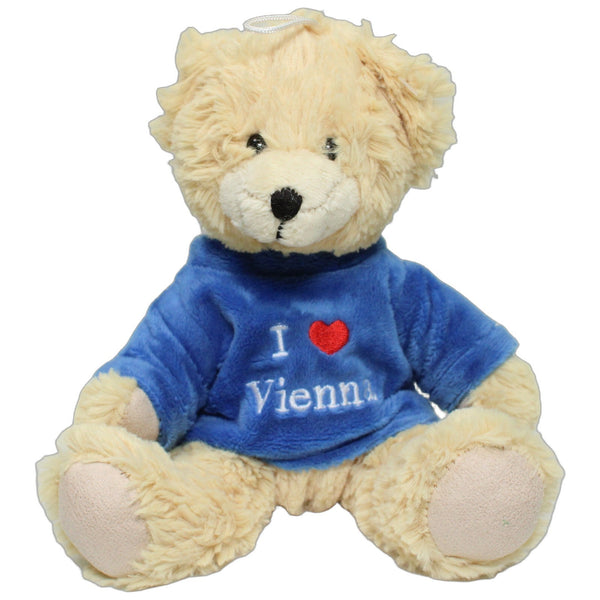 Sitzender Teddy mit blauem Pulli "I ❤ Vienna"