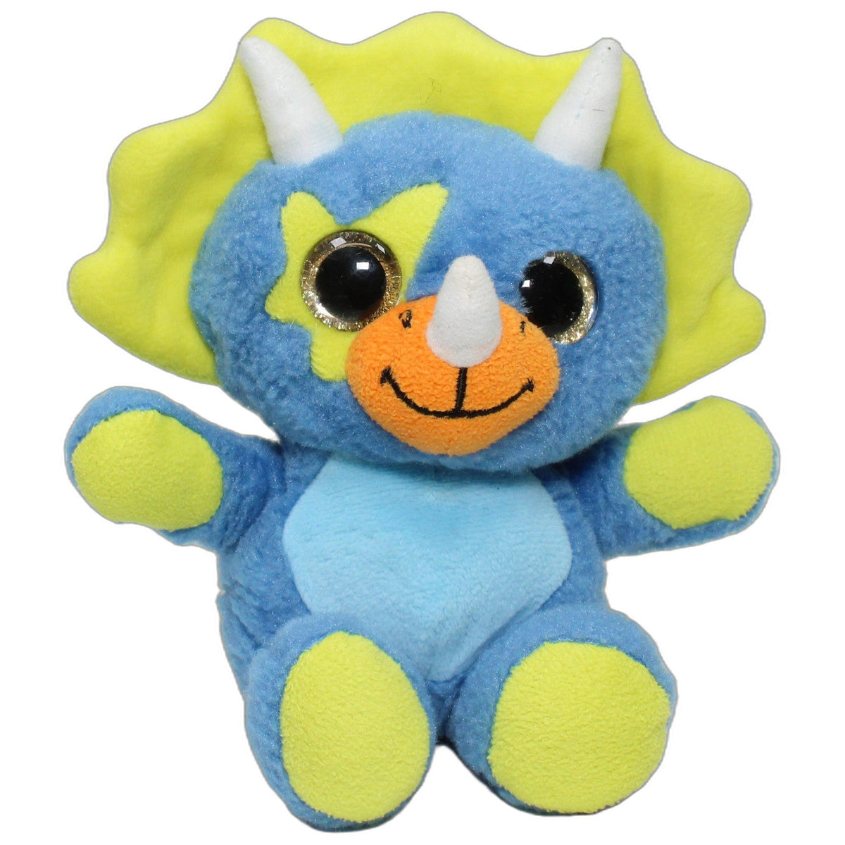 123000028612 Bauer Blauer Triceratops mit Glitzeraugen, sitzend Kuscheltier Kumpel Leo 15cm Blau Dinosaurier