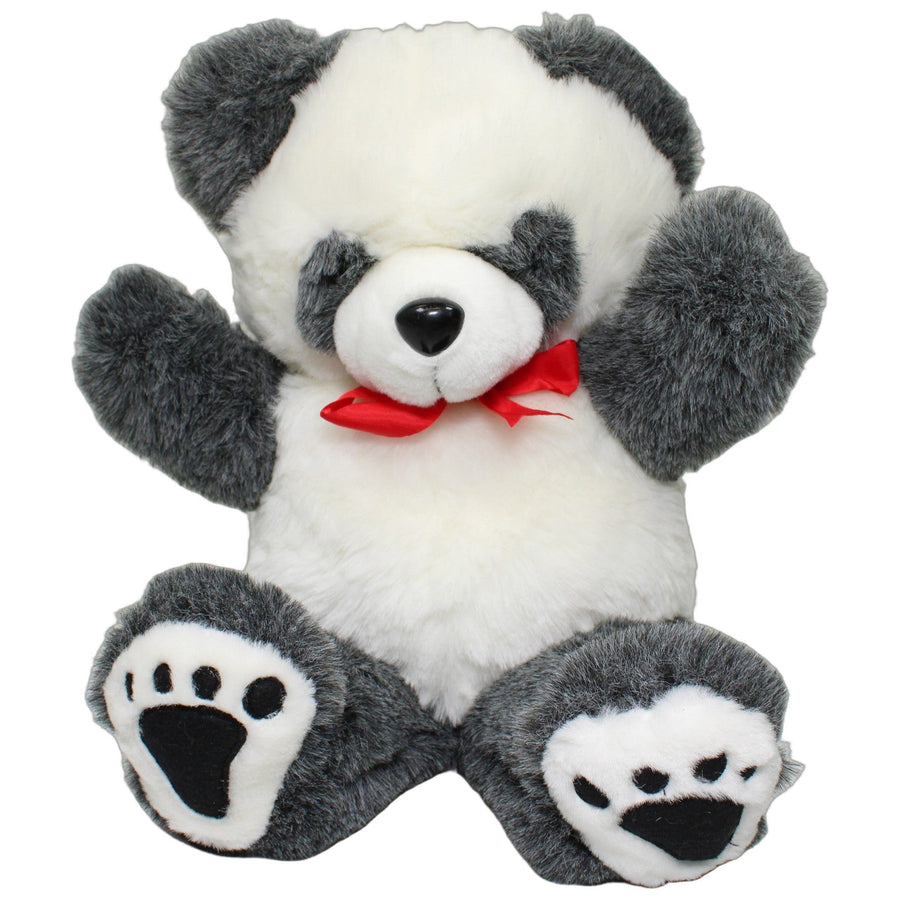 XL Panda mit roter Schleife, grau-weiß
