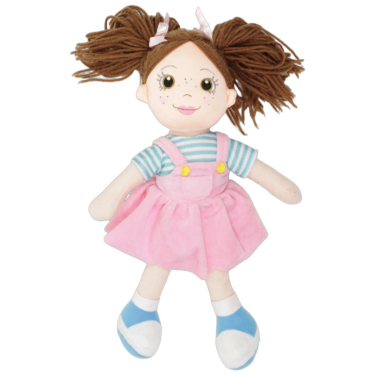 123000029133 TEDI Schlenker-Puppe mit braunen Zöpfen Stoffpuppe Kumpel Leo 38cm Beige Blau
