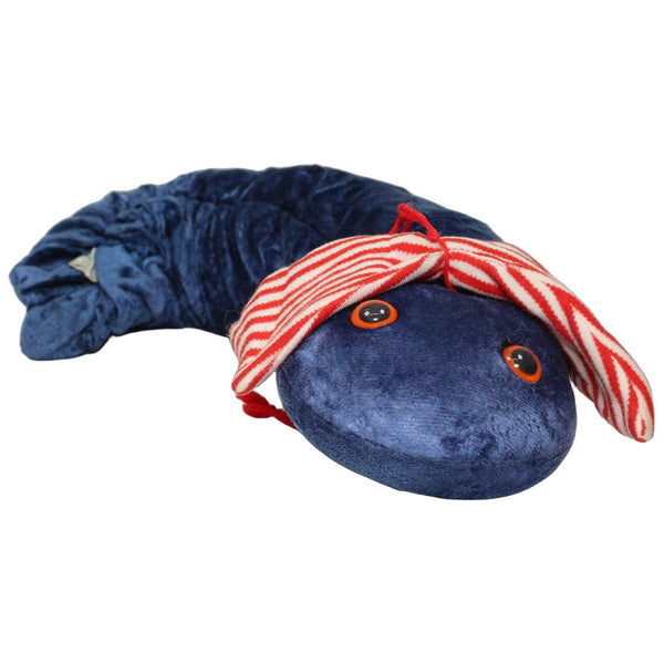 Frosch und Freuende, großer blauer Wurm mit schöner Schleife