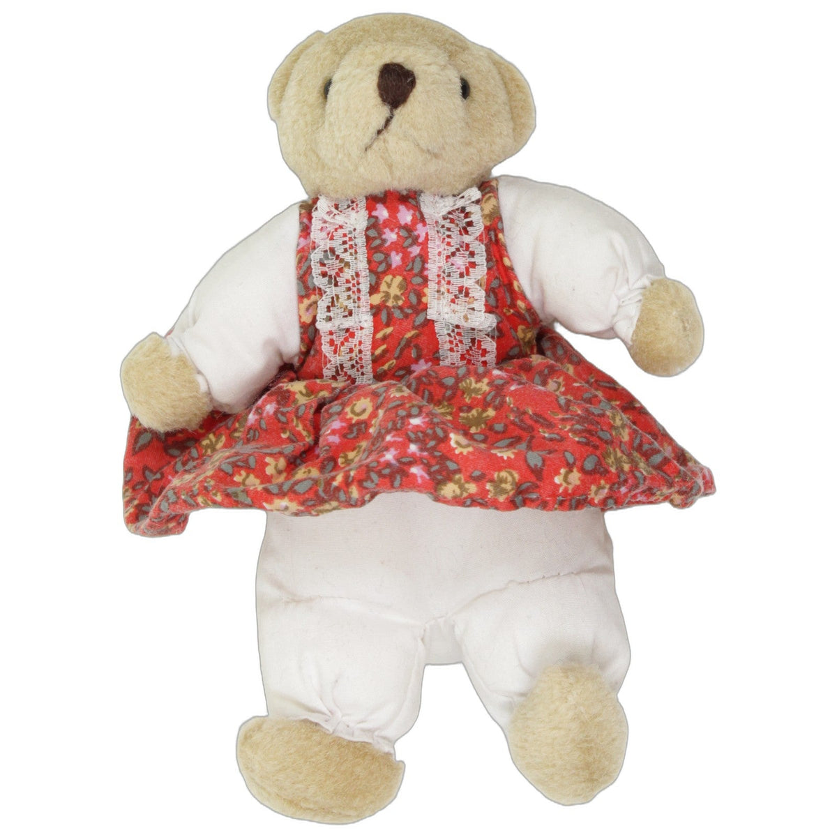 123000029261 Unbekannt Kleiner Bär in rotem Blumenkleid Kuscheltier Kumpel Leo 17cm Beige Bär