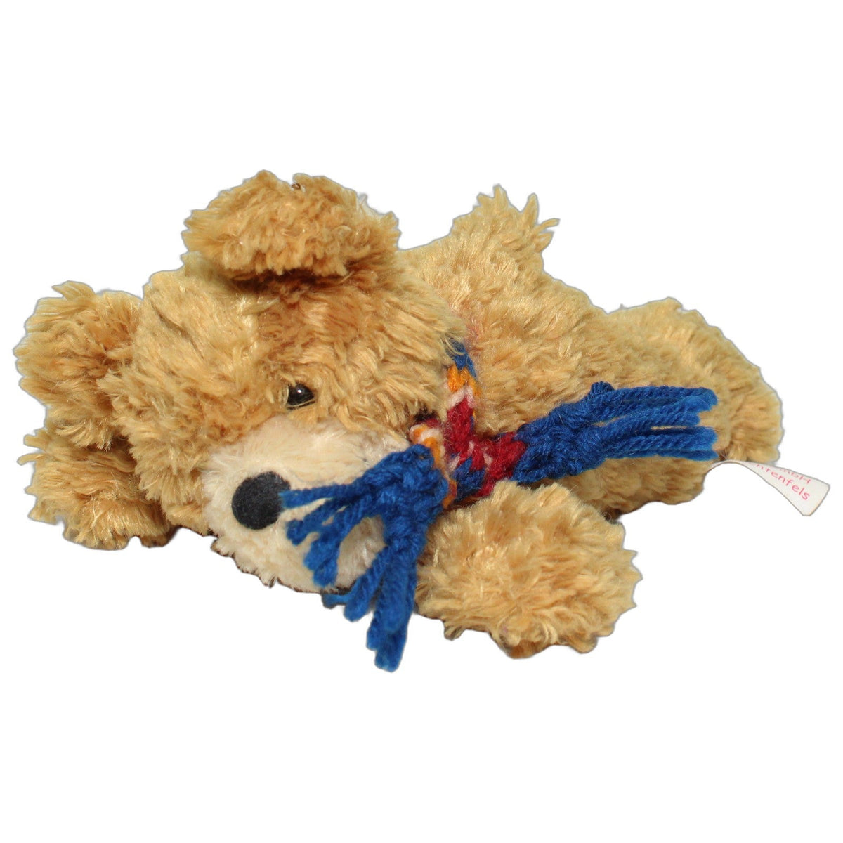 123000029330 wohnGUT Süßer liegender brauner Teddy mit Schal Kuscheltier Kumpel Leo 20cm Beige Blau