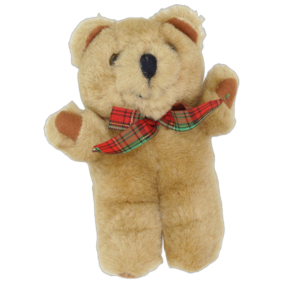 123000029632 Unbekannt Kleiner Teddybär mit karierter Schleife Kuscheltier Kumpel Leo 16cm Beige Braun