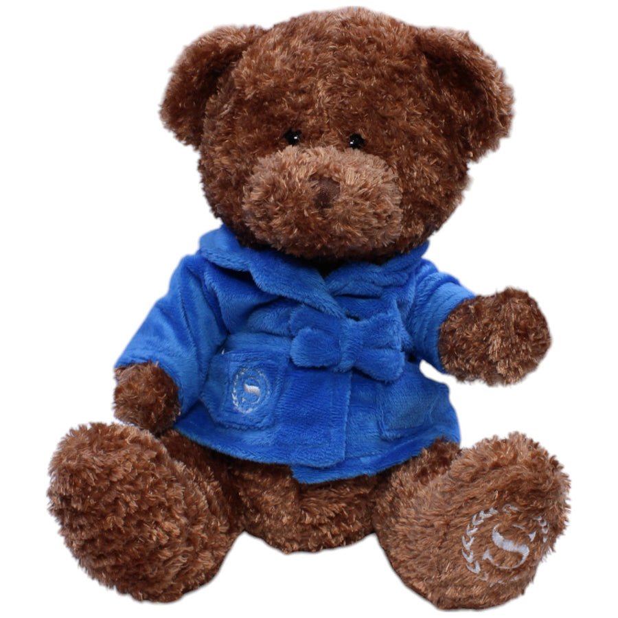 Teddybär in blauem Bademantel