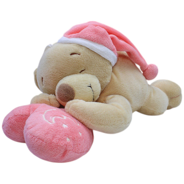 Süßer Schlaf-Bär mit Mütze & Herzkissen, rosa