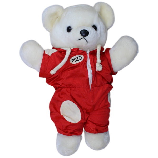 Weißer Teddybär PUTZI mit rotem Trainingsanzug
