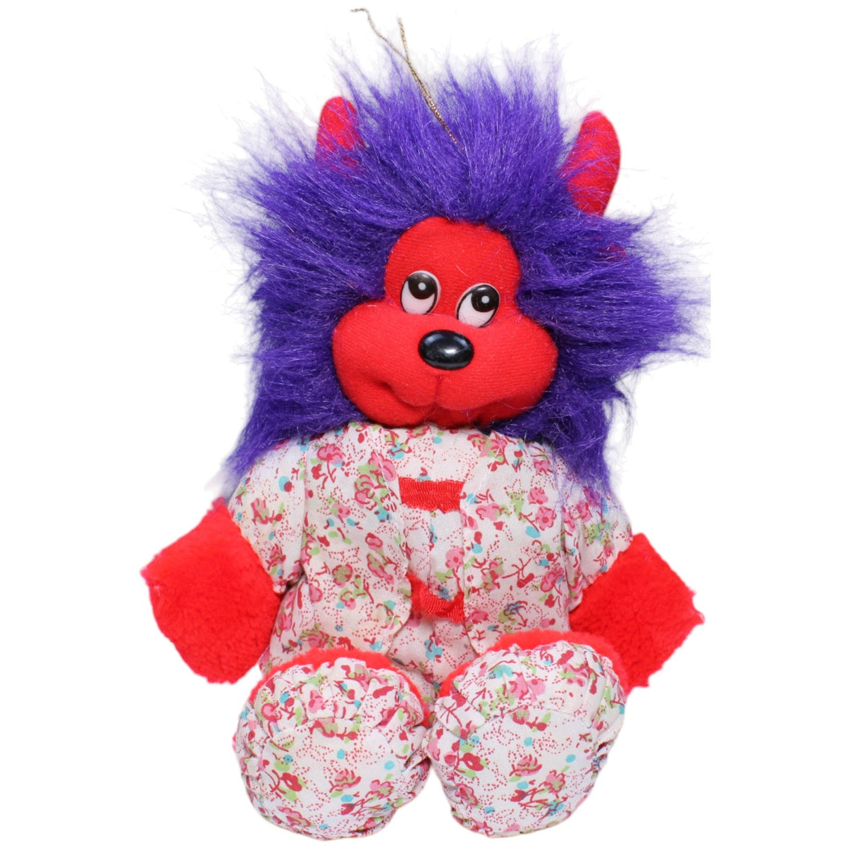 1233909 Habermann Vintage roter Teufel mit lila Haaren Kuscheltier Kumpel Leo Gebraucht Vintage