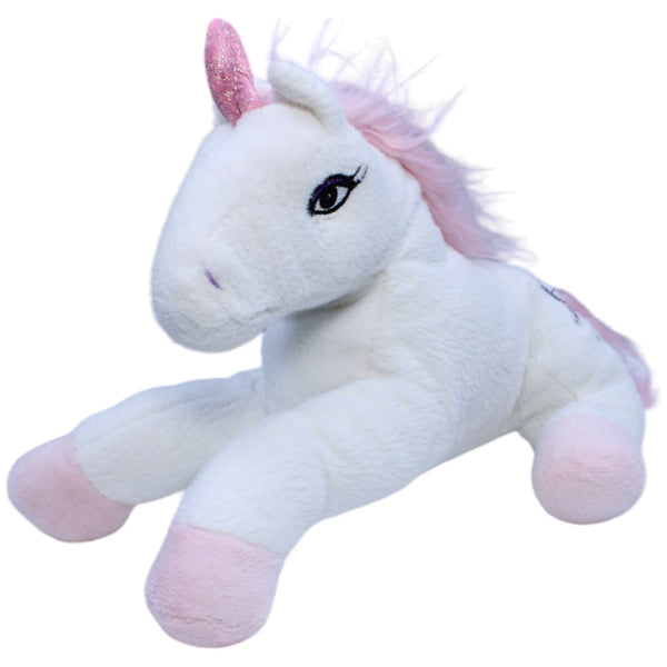 Weißes Einhorn mit Blumen, liegend