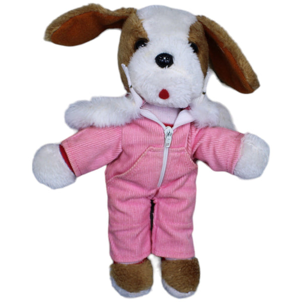 Hund mit rosa Schneeanzug