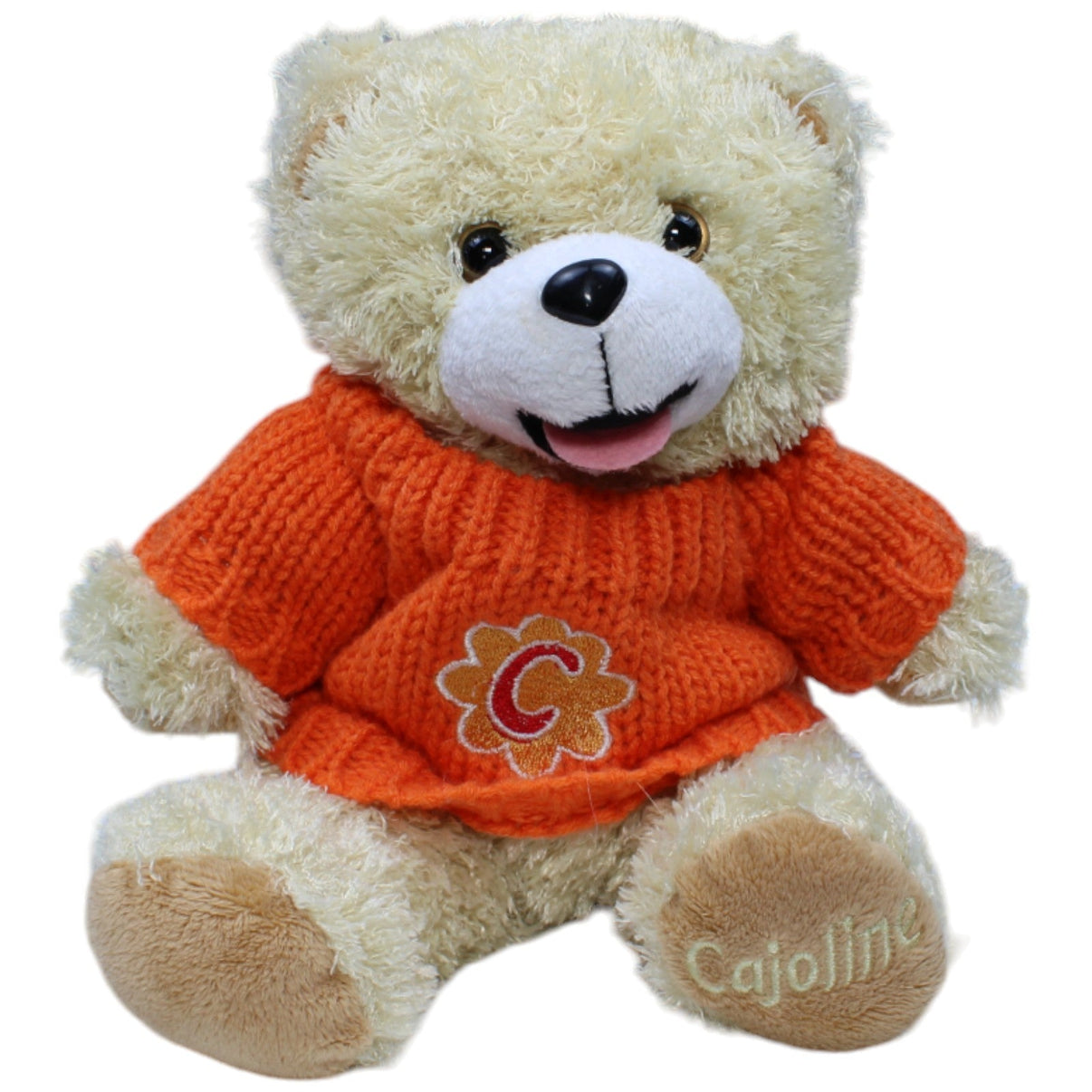 1236766 Arco Baleno Cajoline, Teddybär mit orangem Pullover Kuscheltier Kumpel Leo Gebraucht Weichspüler