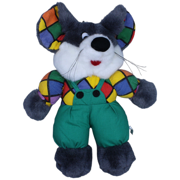 Patchwork-Maus mit grüner Latzhose, bunt