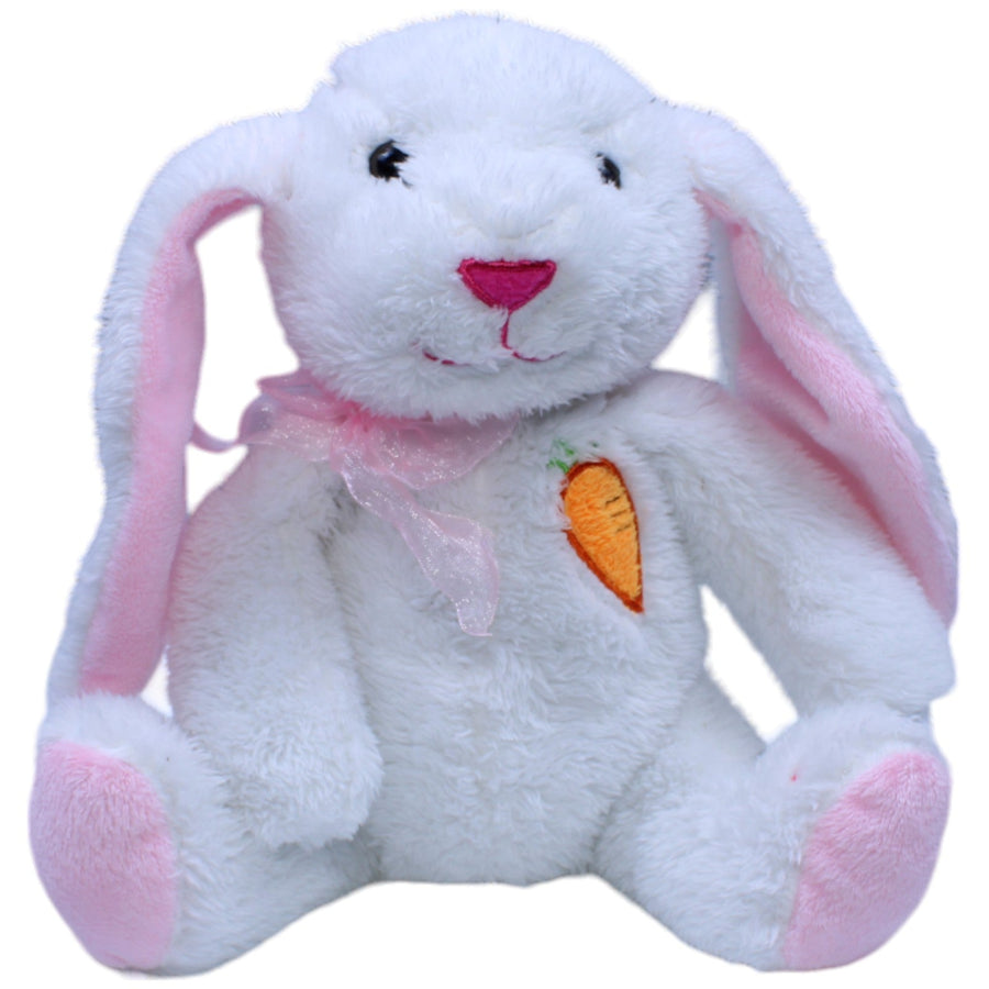 Süßer weißer Hase mit aufgenähter Karotte