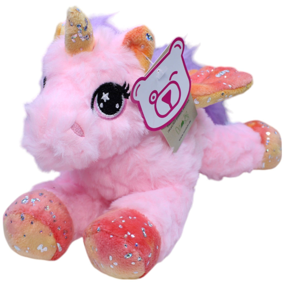 Rosa Einhorn mit Flügel & Glitzer, liegend Kuscheltier