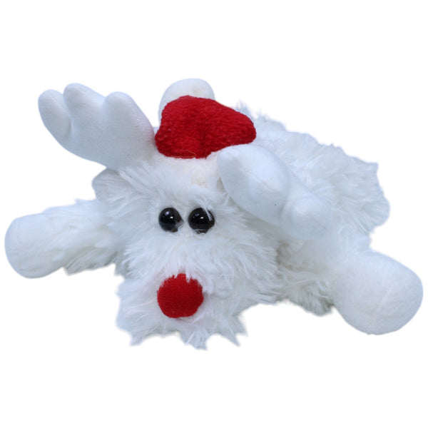 Weißer Elch mit Weihnachtlicher Mütze, liegend