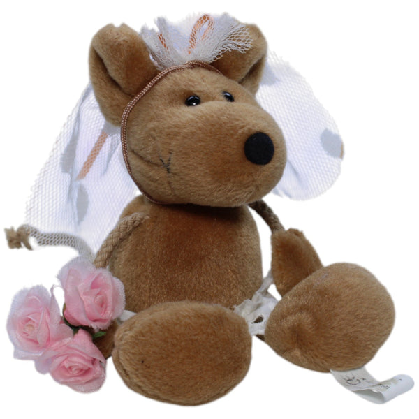 Maus als Braut mit Schleier und Blumenstrauß