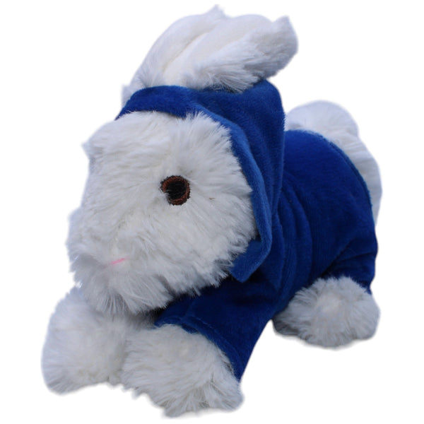 Hase mit blauem Hoodie, sitzend