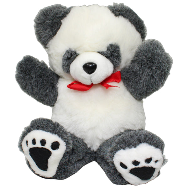 XL Panda mit roter Schleife, grau-weiß