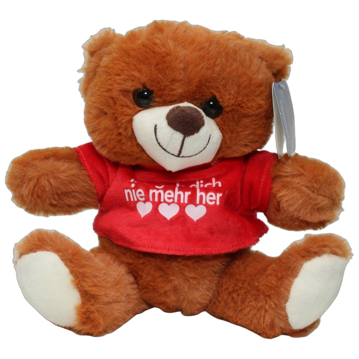 4016620110278 Magomora Süßer Teddy mit rotem Shirt "Ich geb dich nie mehr her! ❤❤❤" Kuscheltier Kumpel Leo 25cm _Wieder Da_ Beige