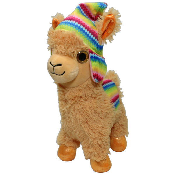 Flos Toys, großes braunes Lama mit bunter Mütze & Sattel