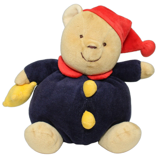 Dicker Teddy mit Rassel-Stern & roter Mütze, dunkelblau
