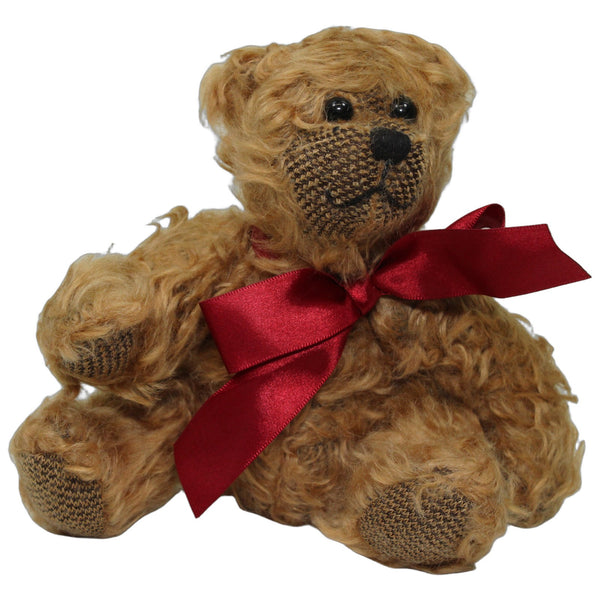 Hellbrauner Teddybär mit roter Schleife & beweglichen Gliedern
