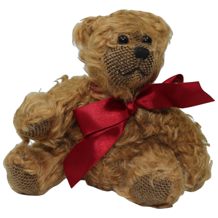 Hellbrauner Teddybär mit roter Schleife & beweglichen Gliedern