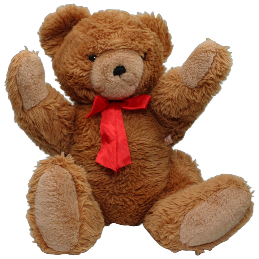 XL Teddy mit roter Schleife & beweglichen Gliedern (Brummstimme defekt)
