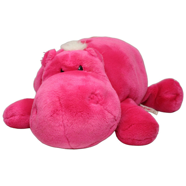 Pinkes Nilpferd Bud Belly mit Herz auf dem Po, liegend