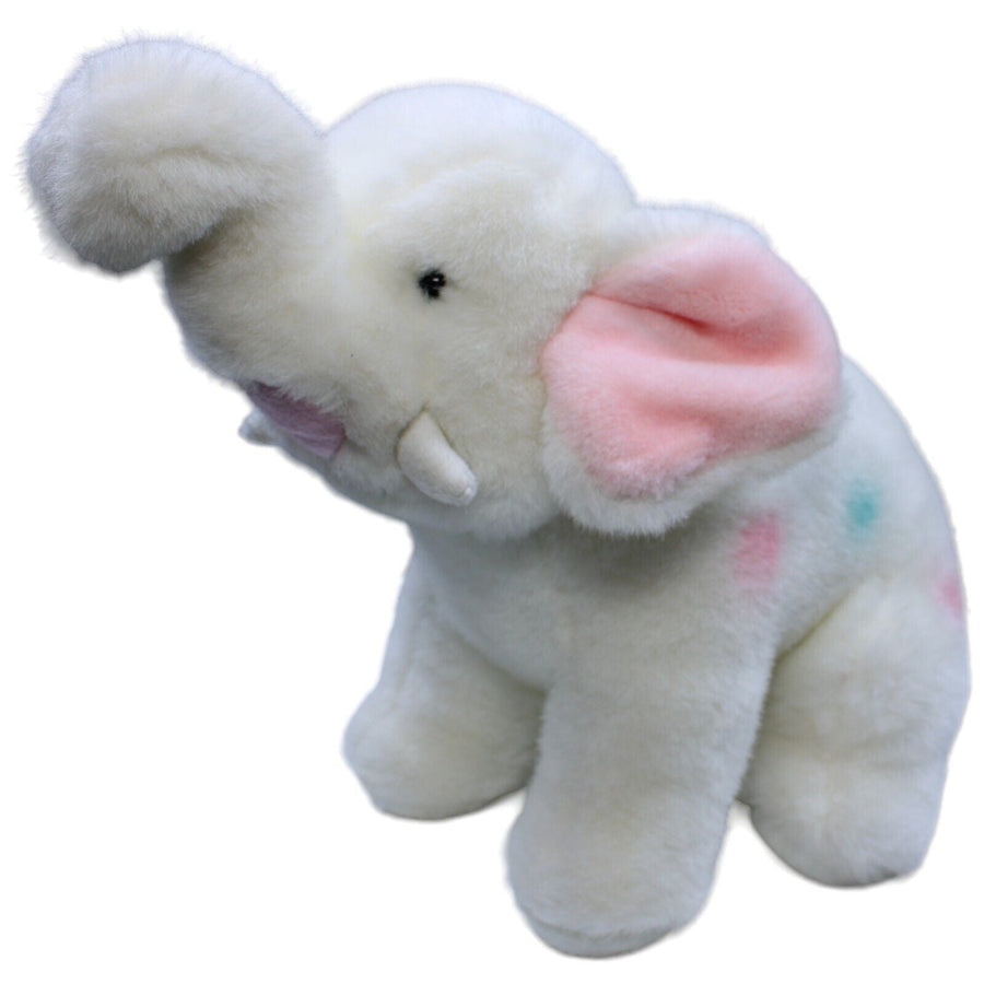 Elefant mit Rassel, weiß mit bunten Punkten