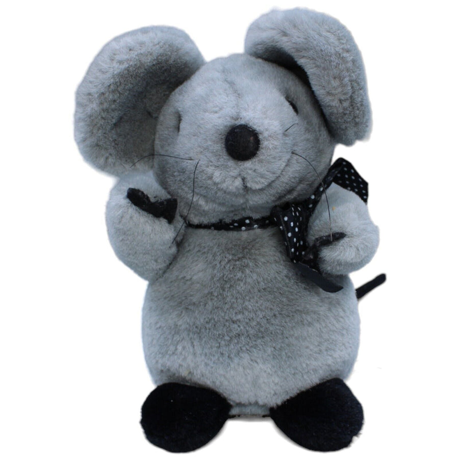 Maus mit schwarz-gepunkteter Schleife, grau