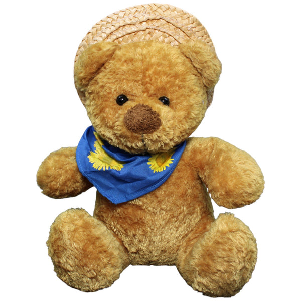 Teddybär mit Strohhut und Halstuch