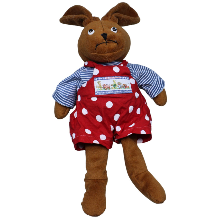 Hase in gepunkteter Latzhose, braun