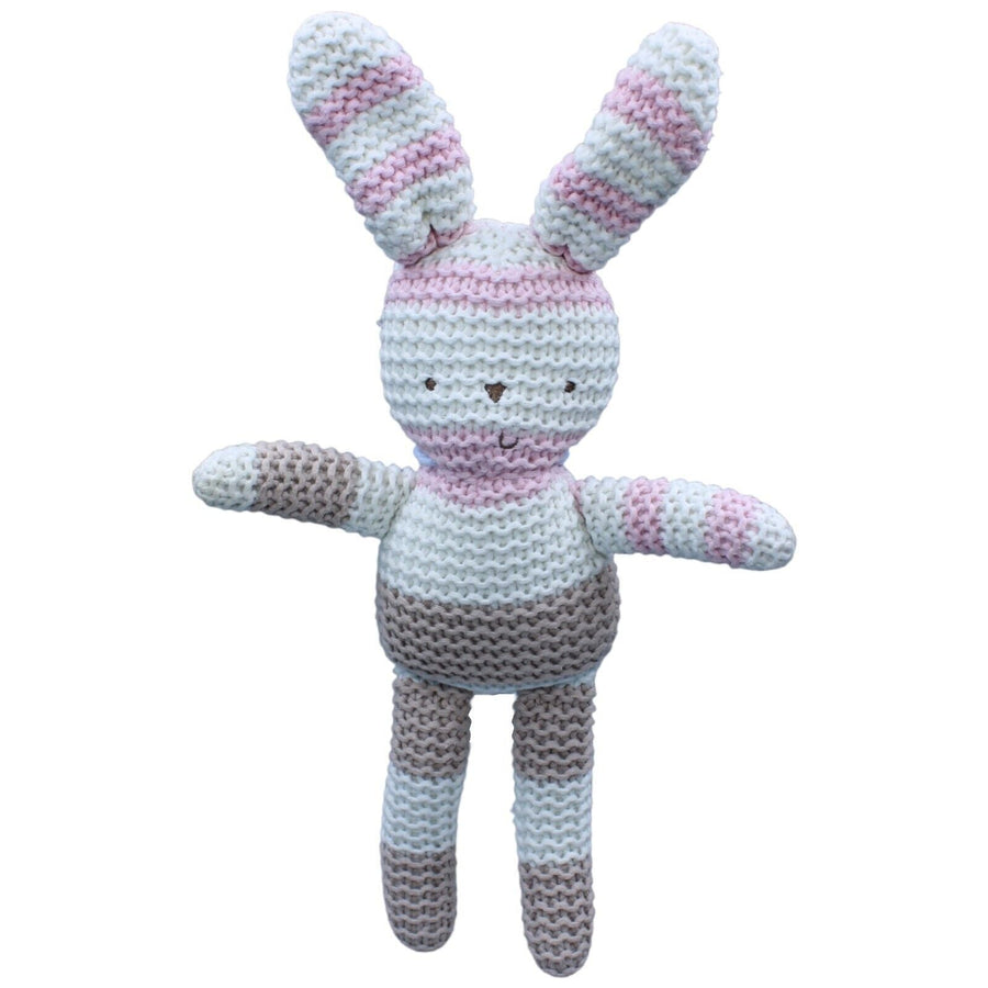 Stick-Hase, rosa-grau-weiß